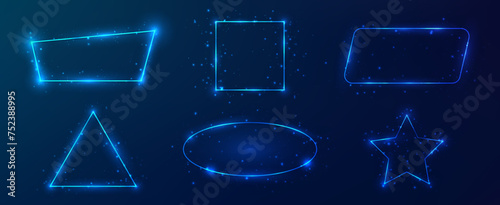 Set of six neon frames with shining effects and sparkles