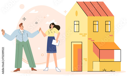 Real estate search. Vector illustration Investing in house with mortgage allowed individuals to benefit from property appreciation The mortgage loapplication required providing financial documentation