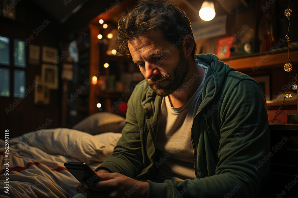 Relaxed person sitting lying sofa browsing laptop smart phone carefree lazy day in bed Generative AI picture Relaxed person sitting lying sofa browsing laptop smart phone carefree lazy day in bed Generative AI picture