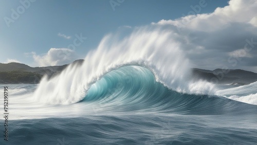 waves crashing _A tsunami illustration, illustrating the beauty and the majesty of water. The wave is bright 