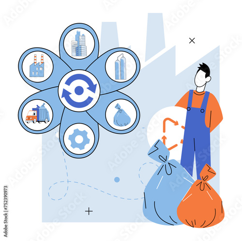 Waste management. Vector illustration. Separating recyclables from garbage stream facilitates recycling processes Segregation waste stream is vital for efficient waste management practices Ecological