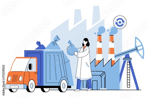 Waste management. Vector illustration. An ecologically cleaner future requires effective waste management solutions Recycling is key strategy in waste management and pollution reduction Sorting