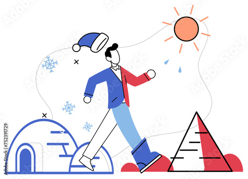 Climate warming vector illustration. Carbon dioxide emissions cast pall over atmosphere, staining purity environmental ecology The dance nature is disrupted as climate warming and pollution conspire
