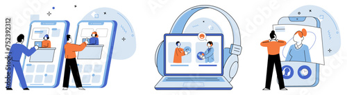Support service. Vector illustration. The customer service representative assists customers with their inquiries Online messaging facilitates quick and convenient assistance The support team is always