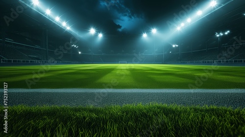 Illuminated american football stadium with projectors at night. Sports background concept © Sunny