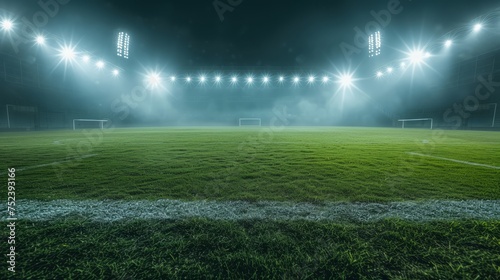 Illuminated american football stadium with projectors at night. Sports background concept © Sunny
