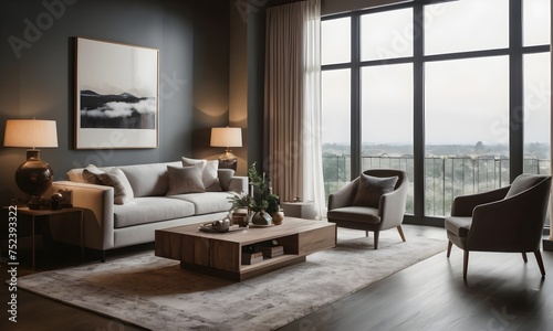 Wallpaper Mural 3D render modern interior design for home, contemporary living room, office interior | Eco friendly home decor template Torontodigital.ca