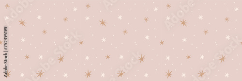Cute bohemian baby seamless pattern with stars. Vector pattern in boho style in warm pastel colors. Background illustration for the childrens room, postcards, baby parties