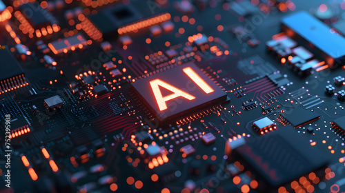 AI technology or artificial intelligence that has become a part of human life, AI helps humans work more easily and quickly, word "AI" on microchip