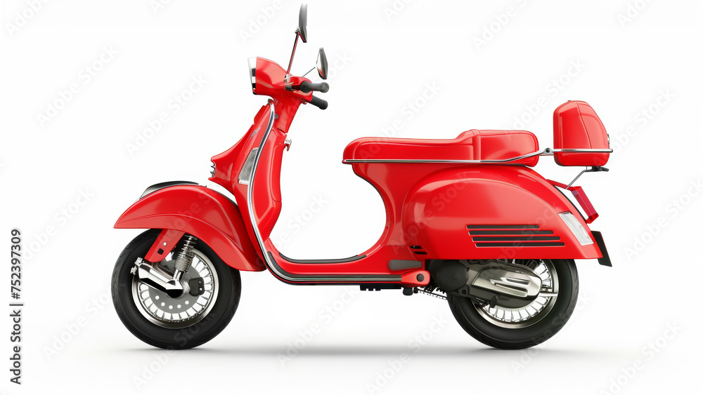 Classic red scooter stands ready to zip through city streets.