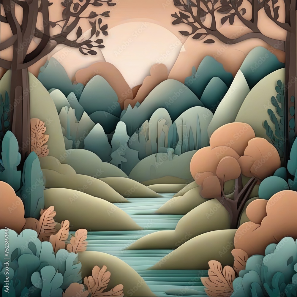 Obraz premium Forest flat Vector Illustration.