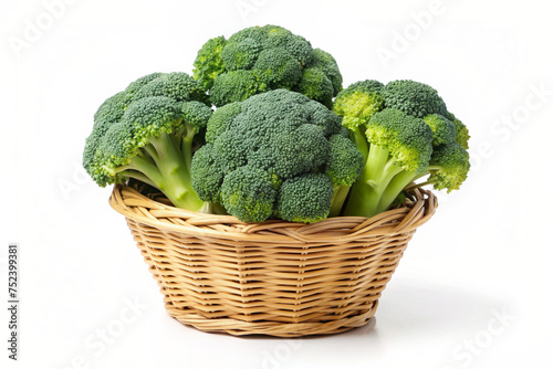 broccoli in a basket isolated on white