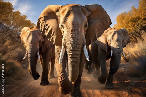 A gorgeous herd of majestic african elephants walking together in their natural habitat