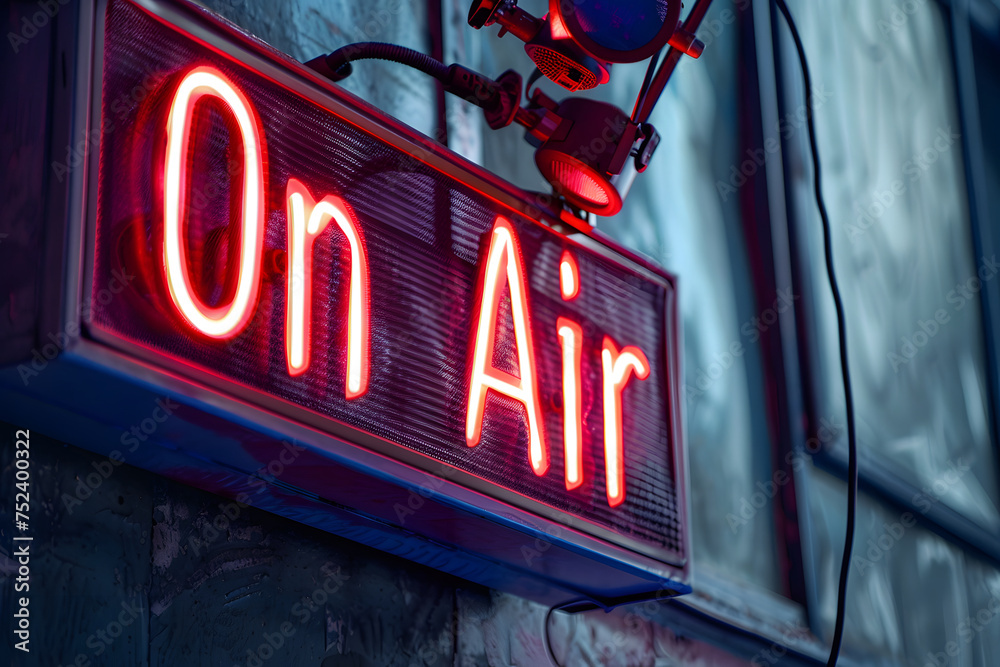 On Air studio sign glowing with red reflection