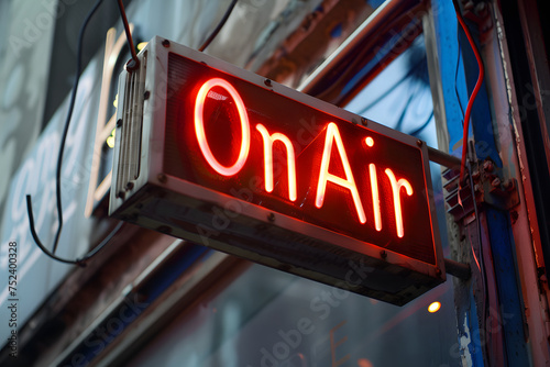 On Air studio sign glowing with red reflection