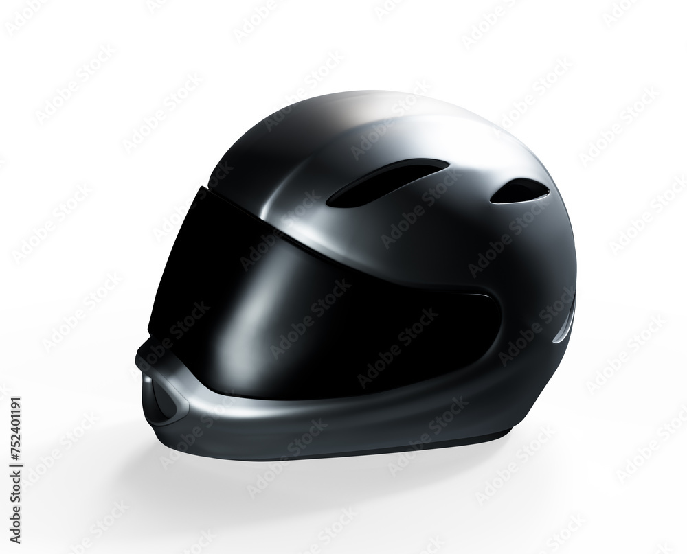 Black motorcycle helmet isolated on white Mockup 3D rendering Black motorcycle helmet isolated on white Mockup 3D rendering
