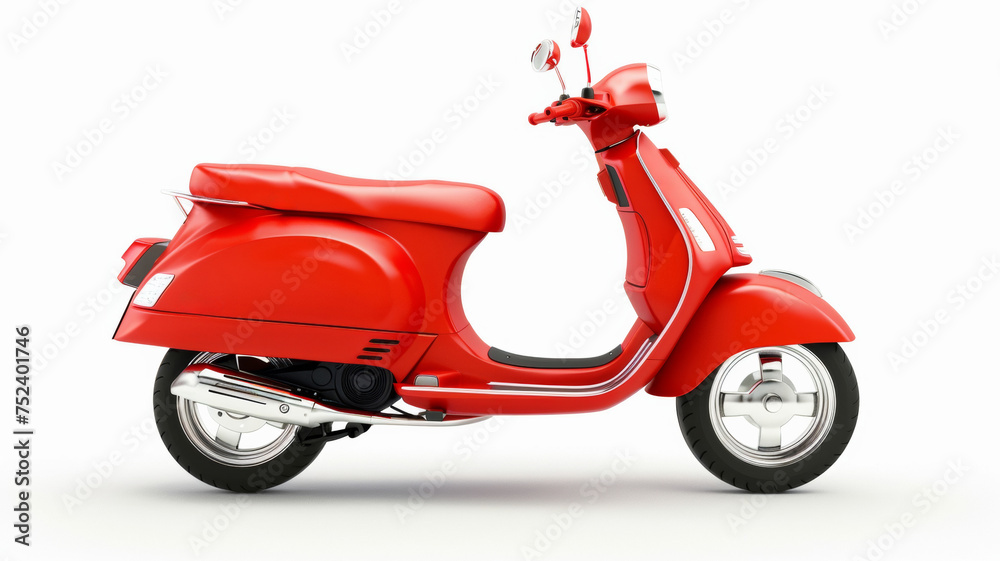 Sleek red scooter on a clean white backdrop, symbolizing urban mobility.
