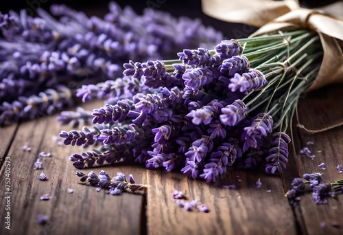 bunch of lavender on wooden background