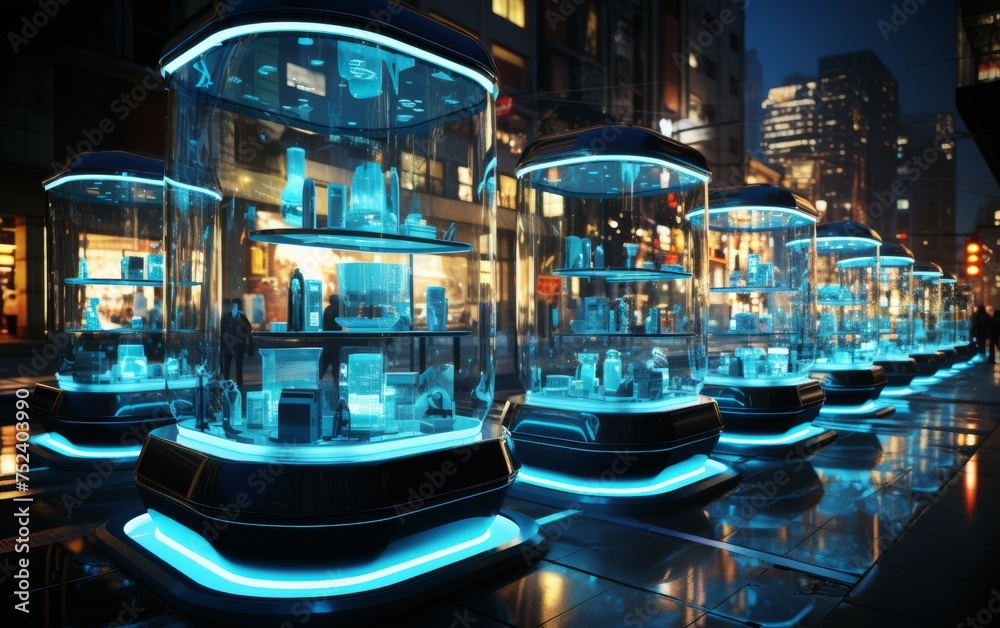 Fountain in the city at night, 3d render illustration.