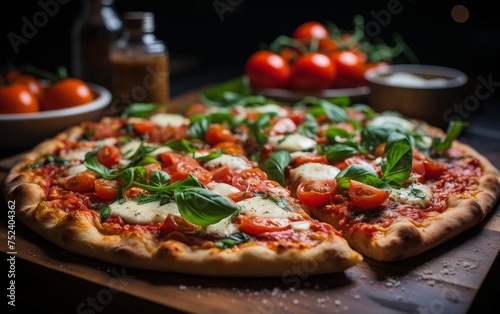 Pizza Margherita with mozzarella, tomatoes and basil
