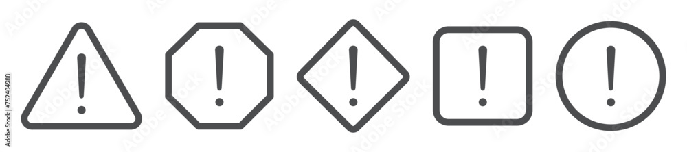 Set of exclamation mark icons. Warning signs, caution alarm symbols, danger sign collection, fatal error message. Vector illustration. Set of exclamation mark icons. Warning signs, caution alarm symbols, danger sign collection, fatal error message. Vector illustration.