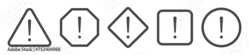 Set of exclamation mark icons. Warning signs, caution alarm symbols, danger sign collection, fatal error message. Vector illustration.