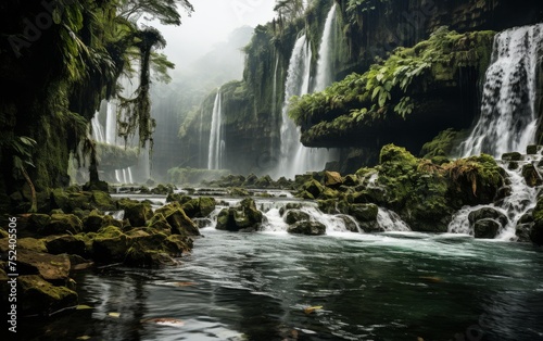 Tropical waterfall in rain forest, Bali island, Indonesia