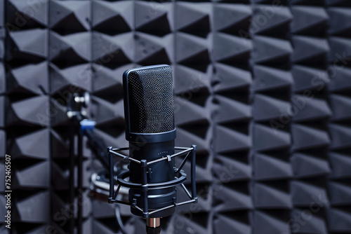 Recording studio microphone with acoustic foam background © CHAYAPORN