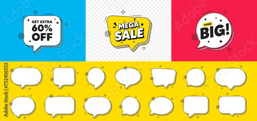 Get Extra 60 percent off Sale. Mega sale chat speech bubble. Discount offer price sign. Special offer symbol. Save 60 percentages. Extra discount chat message. Think big speech bubble banner. Vector