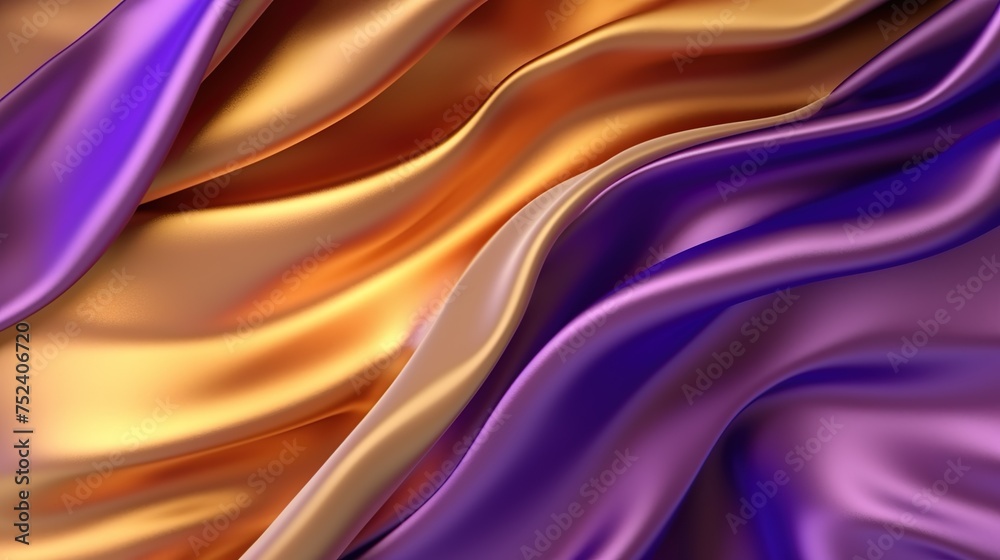 Abstract Background with 3D Wave Bright Gold and black Gradient Silk Fabric