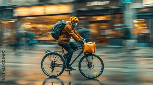 Panning Effect Photography: A delivery man delivering parcels on his bicycle