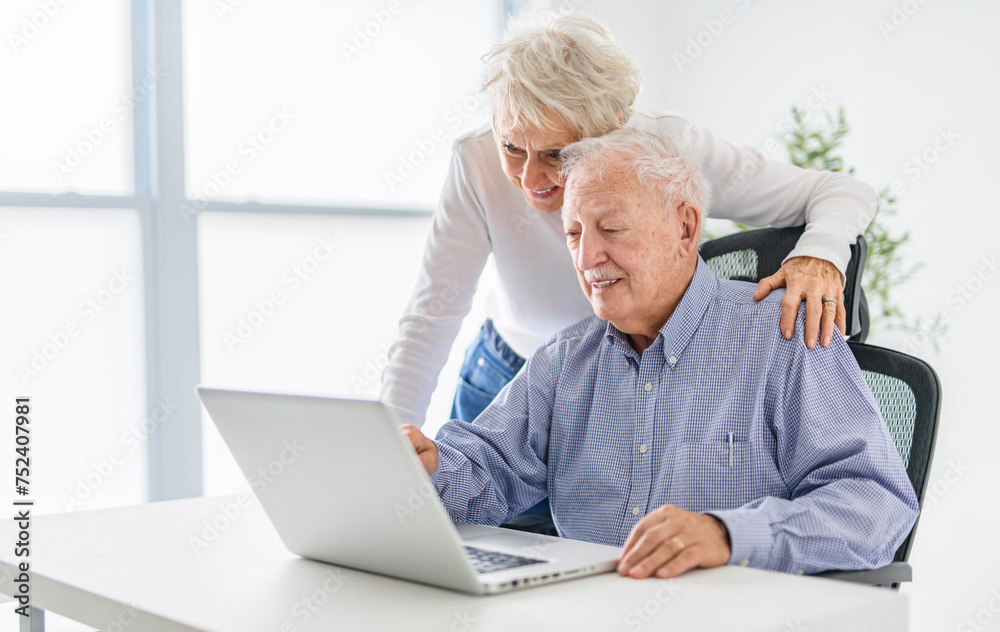 senior couple using a laptop while sitting at the office senior couple using a laptop while sitting at the office