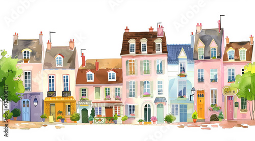 living in France, old town city illustration in cartoon style