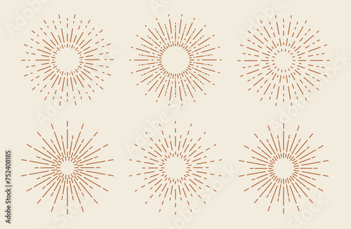 Geometric Sun Rays, Sunburst Rays Set, Round decorative element. Line Art Vector Illustration