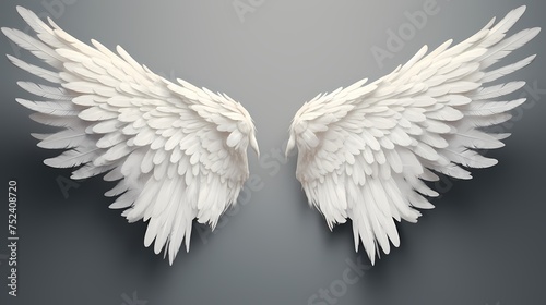 Realistic angel wings. White isolated pair of falcon wings, 3D bird wings design template. Vector concept white cute feathered wing animal on a transparent background © Michel 