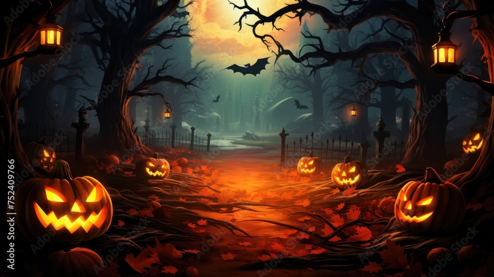Fototapeta premium Ghostly Halloween Background Providing Space for Copy