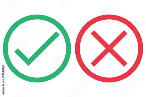 right and wrong icon with green and red, correct and incorrect symbol to guarantee the idea, agreement sign to confirm the right answer
