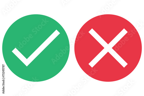 right and wrong icon with green and red, correct and incorrect symbol to guarantee the idea, agreement sign to confirm the right answer