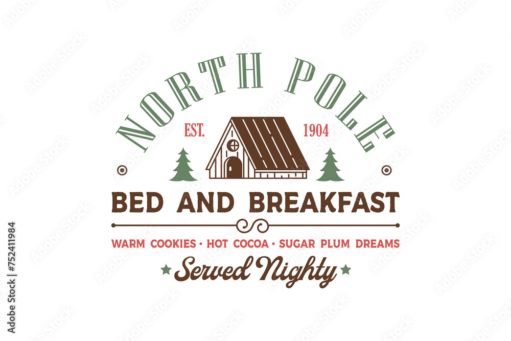North Pole Bed and Breakfast, Vintage Christmas Sign T shirt design