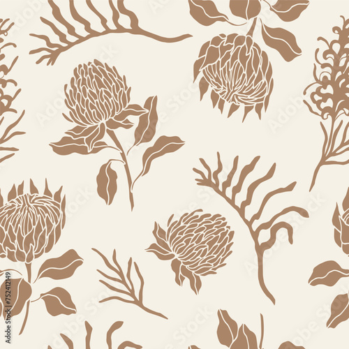 Flat vector grevillea, protea, kangaroo paw, waratah background