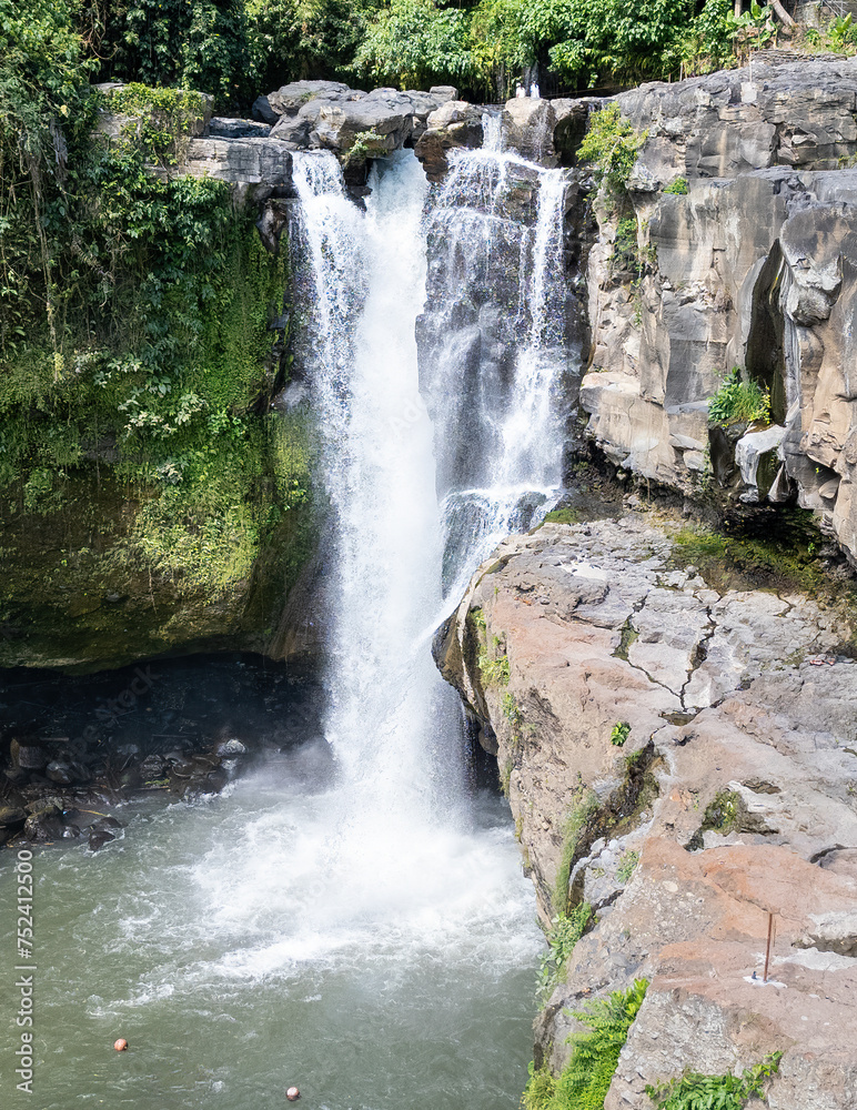 Obraz premium Waterfall, typical of Bali in the forest, drone photo in summer