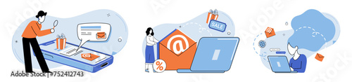 Online advertising vector illustration. The online advertising concept revolves around leveraging web to promote products and services Online networks provide vast cyberspace where businesses