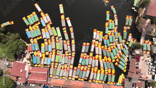 Overhead perspective of a dock in the Xochimilco district of Mexico City  photo