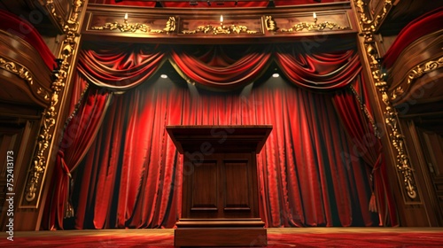 Classic wooden podium in a grand opera house setting the stage for products with a touch of drama and elegance