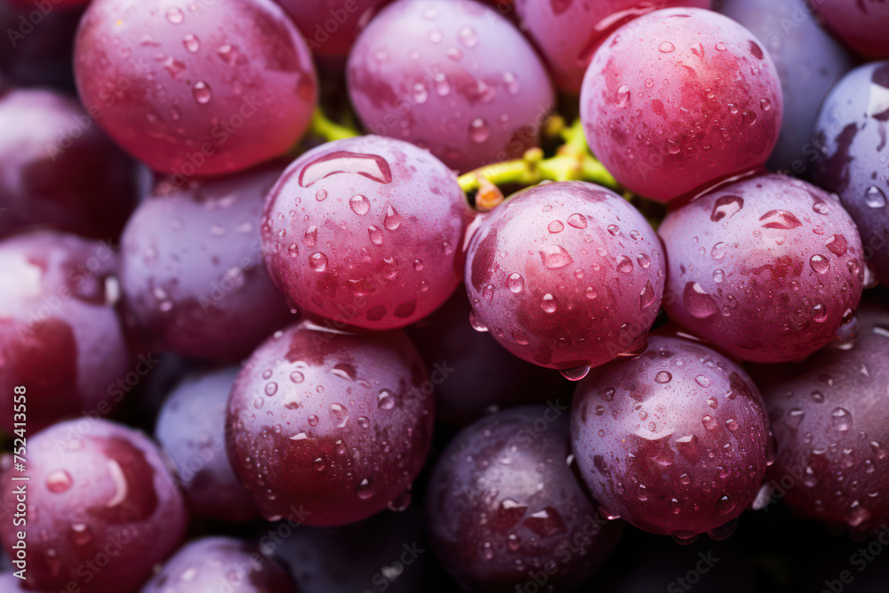 Ripe, Juicy Grapes - A Delicious and Healthy Bounty of Nature's Harvest, Piled Up on a Fresh, Wet Background of Purple Beauty Ripe, Juicy Grapes - A Delicious and Healthy Bounty of Nature's Harvest, Piled Up on a Fresh, Wet Background of Purple Beauty