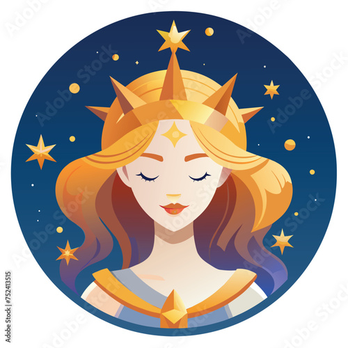 cute Virgo with golden stars illustration on white background