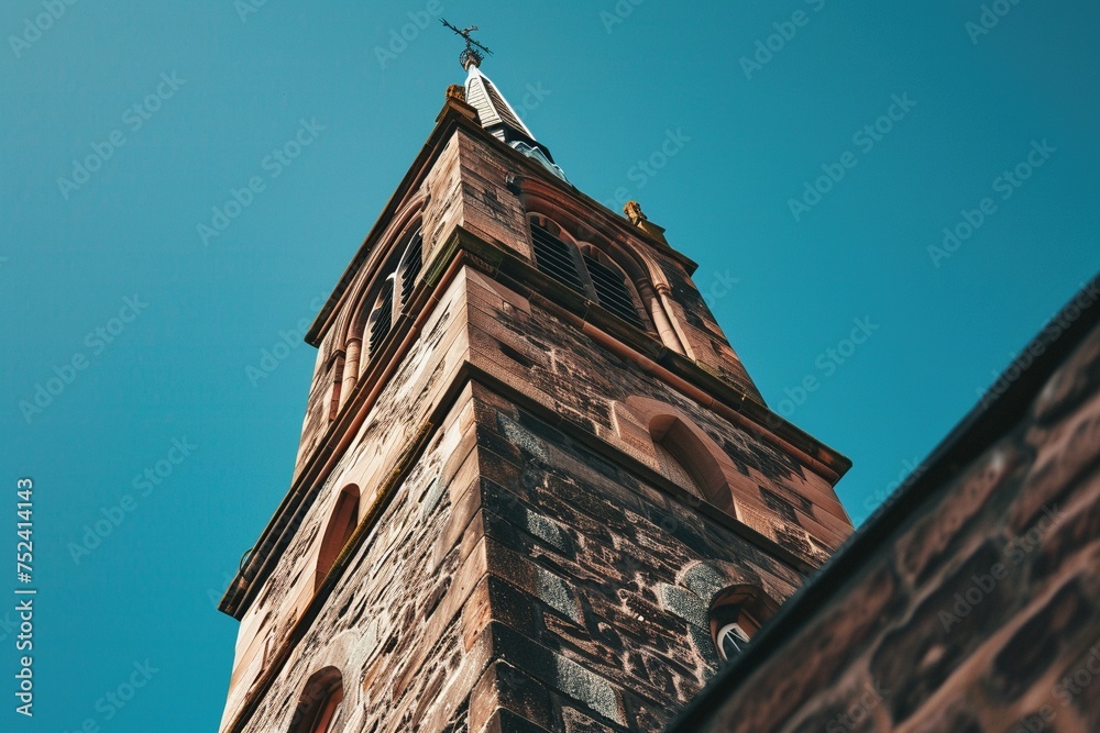 Der Kirchturm einer Kirche von unten fotografiert 