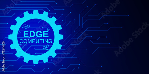 Edge computing concept with gear and electronic board. Edge computing industry 4.0, internet of things IOT and modern IT technology concept background.