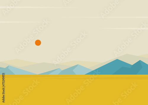 Contemporary aesthetic mountains landscape art. Terracotta colors peruvian hills. Color mountains