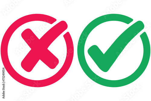 right and wrong icon with green and red, correct and incorrect symbol to guarantee the idea, agreement sign to confirm the right answer